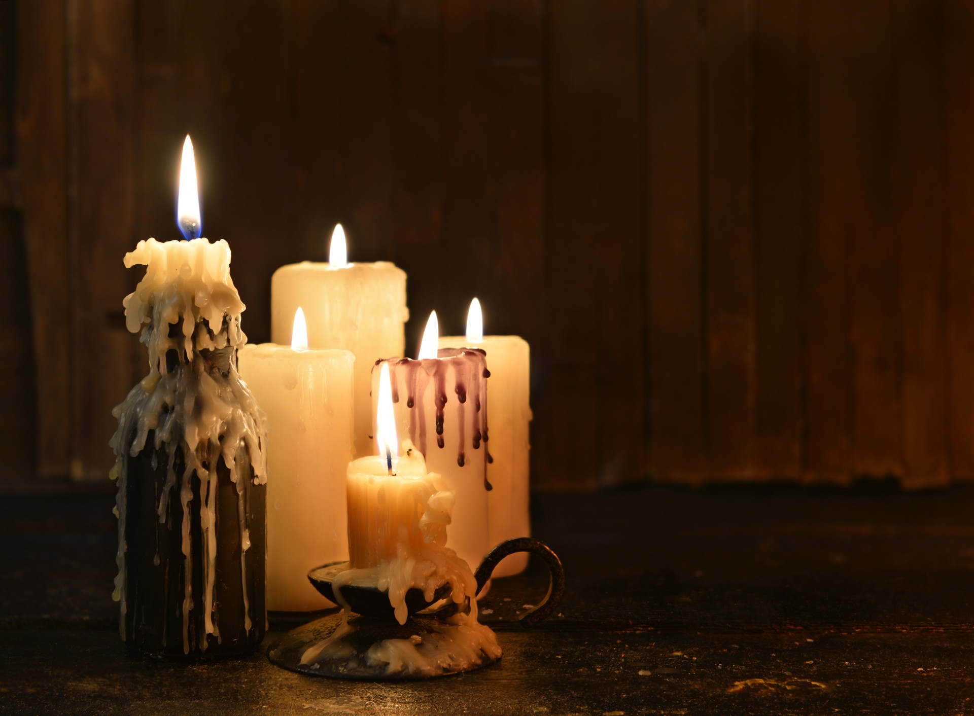 Still life with evil candles and copy space